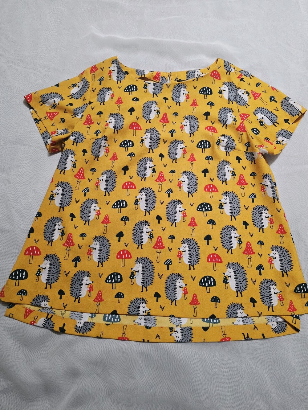 Modcloth Yellow Short Sleeve Hedgehog Mushroom Blouse